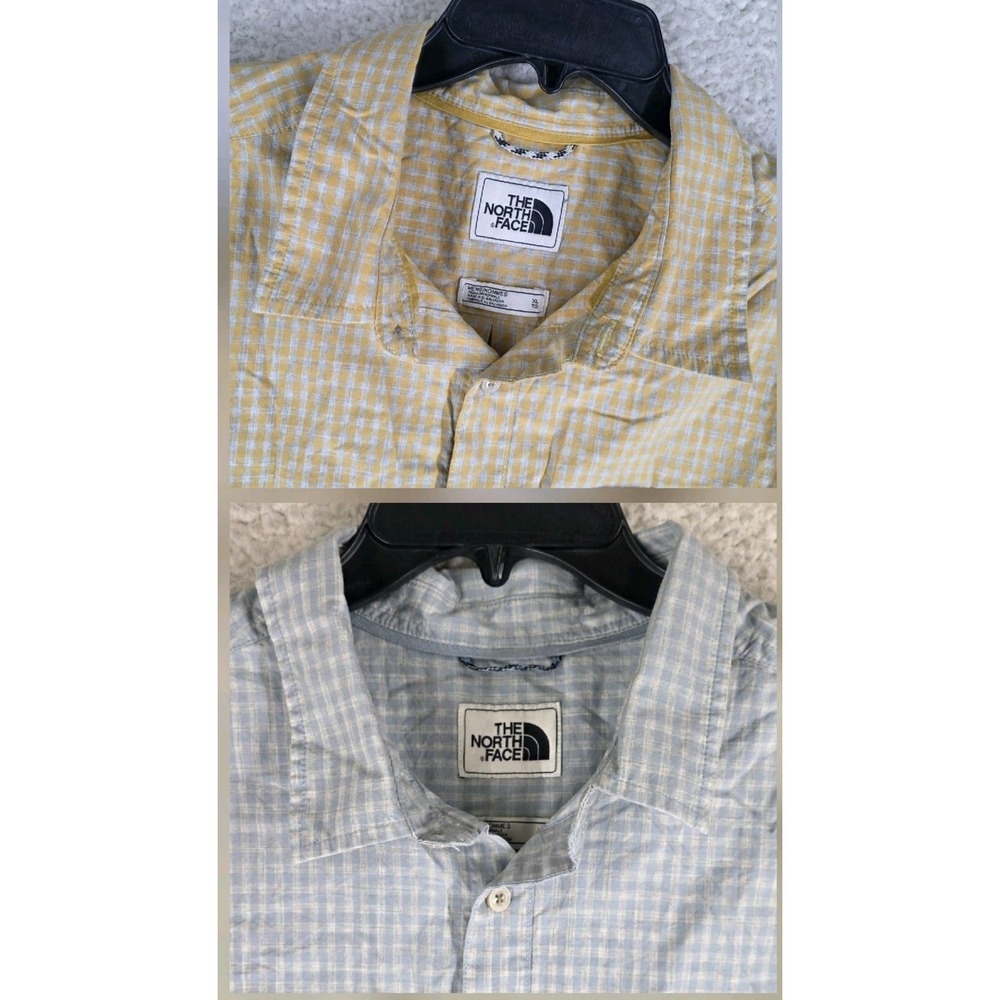 North Face Button Up Shirt Mens XL Blue Yellow Gingham Short Sleeves Bundle 2